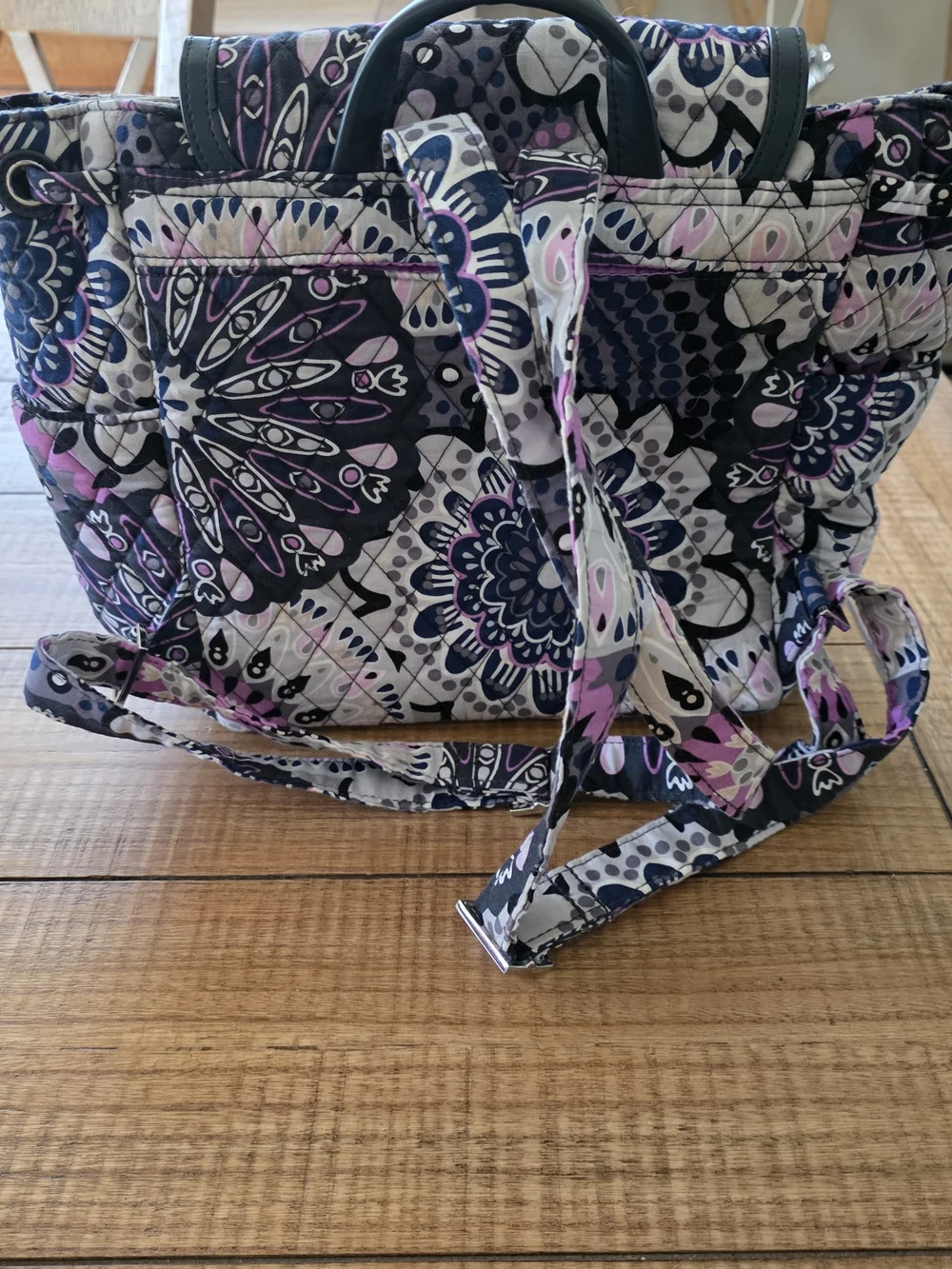 Vera Bradley Quilted Crossbody in Black with Pink & Blue Accents